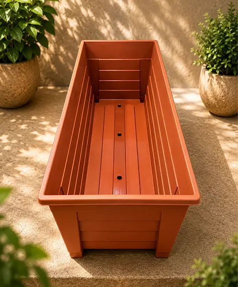 Set of 4 Terracotta Grosvenor Trough Planters – Elegant Garden Containers for Flowers, Herbs & Plants