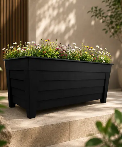 Set of 4 Black Grosvenor Trough Planters – Stylish Garden Containers for Flowers, Herbs & Plants