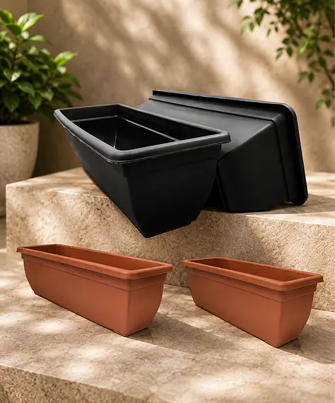 60cm Rectangular Garden Trough Planter – Black or Terracotta Windowsill Plant Pot for Flowers, Herbs & Plants