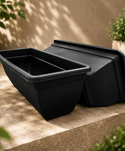 60cm Rectangular Garden Trough Planter – Black or Terracotta Windowsill Plant Pot for Flowers, Herbs & Plants
