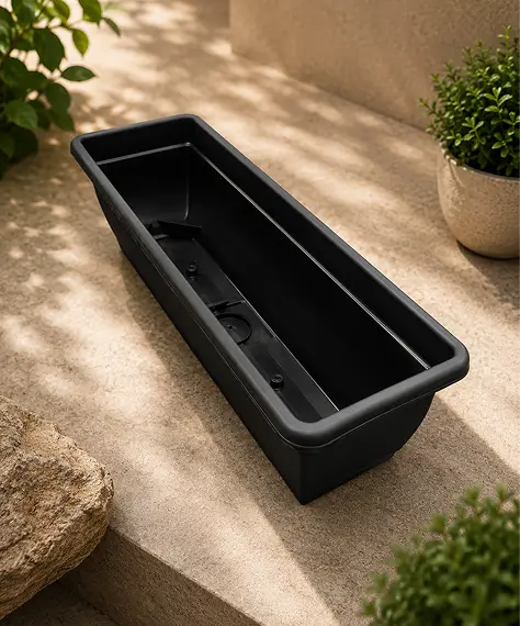60cm Rectangular Garden Trough Planter – Black or Terracotta Windowsill Plant Pot for Flowers, Herbs & Plants