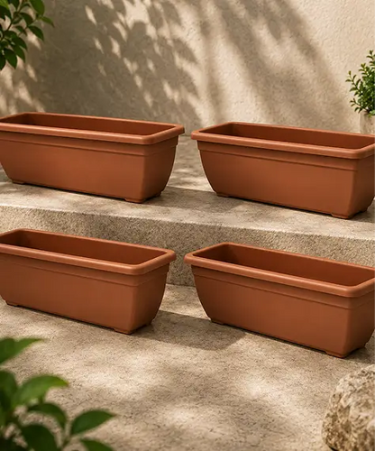 60cm Rectangular Garden Trough Planter – Black or Terracotta Windowsill Plant Pot for Flowers, Herbs & Plants