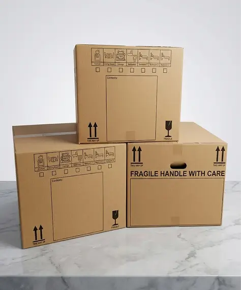 Extra Large & Medium Printed House Removal Boxes – Strong Cardboard Moving Boxes with Carry Handles