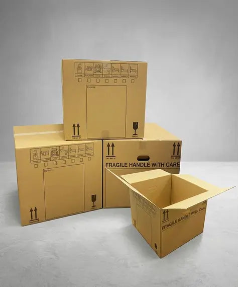 Extra Large & Medium Printed House Removal Boxes – Strong Cardboard Moving Boxes with Carry Handles