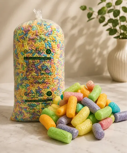 Multi-Coloured Eco Flo Biodegradable Loose Fill Packing Peanuts – Ideal for Protective Void Filling