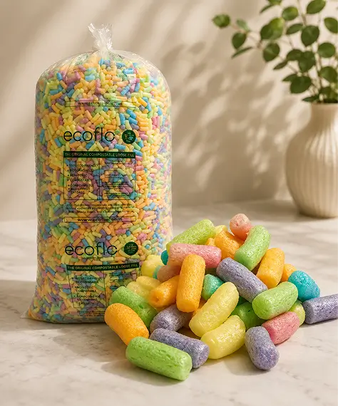 Multi-Coloured Eco Flo Biodegradable Loose Fill Packing Peanuts – Ideal for Protective Void Filling