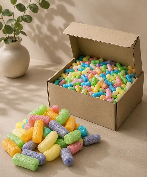 Multi-Coloured Eco Flo Biodegradable Loose Fill Packing Peanuts – Ideal for Protective Void Filling