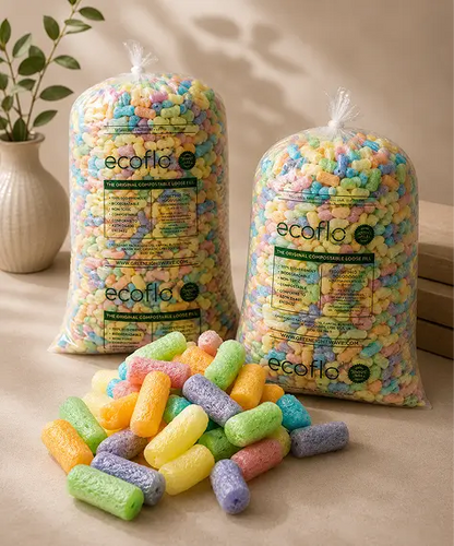 Multi-Coloured Eco Flo Biodegradable Loose Fill Packing Peanuts – Ideal for Protective Void Filling