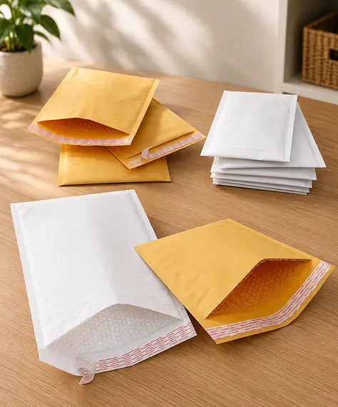 Gold or White Padded Bubble-Lined Mailers – Cushioned Postal Envelopes with Peel & Seal Closure