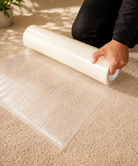 Carpet Protection Film Rolls – Strong Self-Adhesive Floor Protector for Carpets, Rugs & Floors
