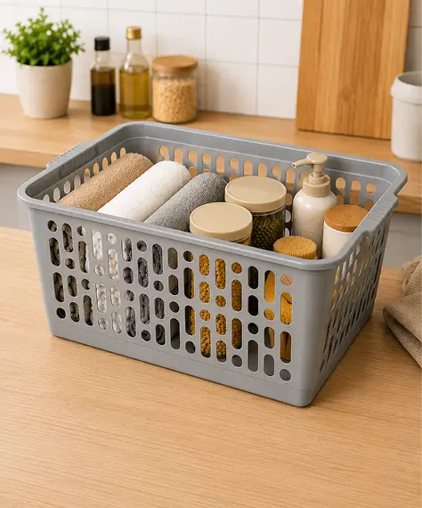 Heavy-Duty Cool Grey Storage Organiser Basket for Everyday Use