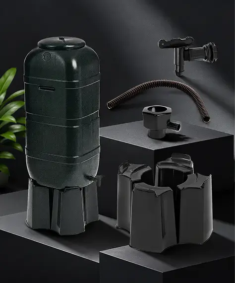 Black Outdoor Water Butts – 100L or 210L Rainwater Collectors with Stand & Complete Kit