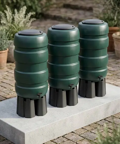 Green Outdoor Water Butts – Complete Rainwater Harvesting Set with Stand & Installation Kit