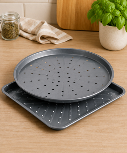 Non-Stick Pizza Tray & Crisper Set – 33cm Round Oven Pizza Baking Tray