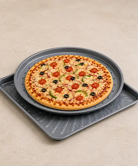 Non-Stick Pizza Tray & Crisper Set – 33cm Round Oven Pizza Baking Tray