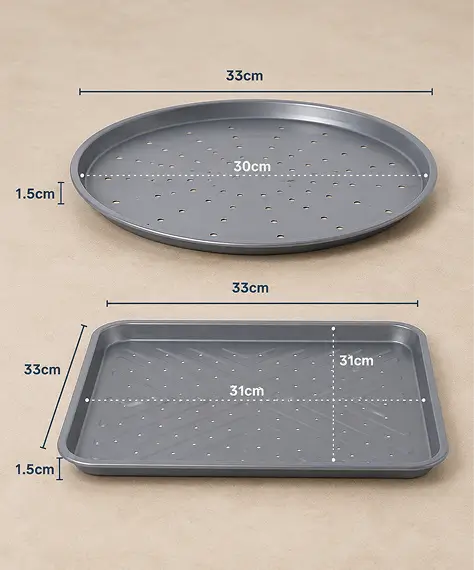 Non-Stick Pizza Tray & Crisper Set – 33cm Round Oven Pizza Baking Tray