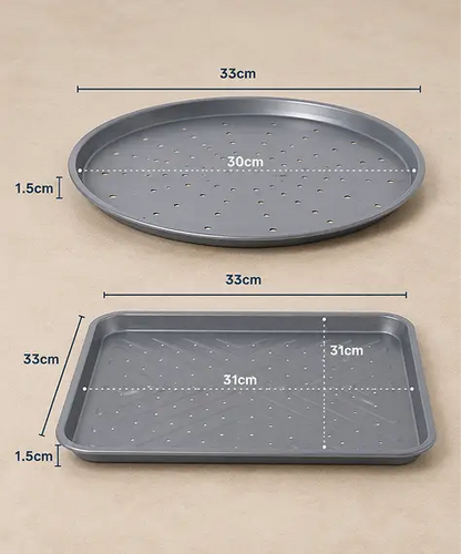 Non-Stick Pizza Tray & Crisper Set – 33cm Round Oven Pizza Baking Tray