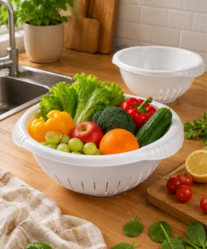 Modern 30cm Fruit & Vegetable Drainer Basket in Ice White Finish