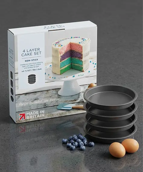 4 Layer Non-Stick Cake Tin Set – Ideal for Ombre & Rainbow Cake Designs