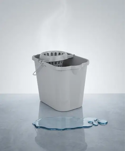 12L Cool Grey Mop Bucket with Wringer & Handle for Hard Floor Cleaning