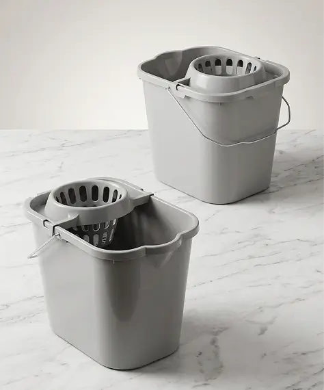12L Cool Grey Mop Bucket with Wringer & Handle for Hard Floor Cleaning