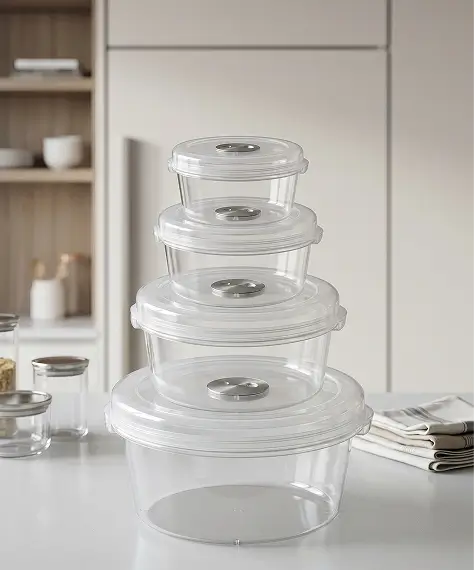Reusable Clear Plastic Food Containers Set with Airtight Lids – Pack of 4