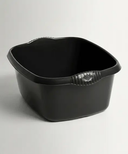 12L Black & Silver Rectangular Washing Up Bowl for Kitchen Cleaning & Household Use