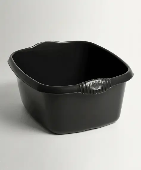 12L Black & Silver Rectangular Washing Up Bowl for Kitchen Cleaning & Household Use