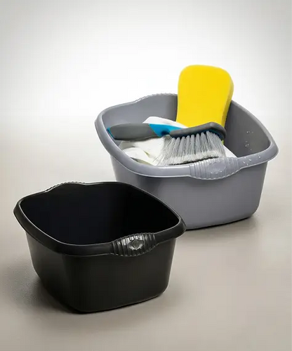 12L Black & Silver Rectangular Washing Up Bowl for Kitchen Cleaning & Household Use