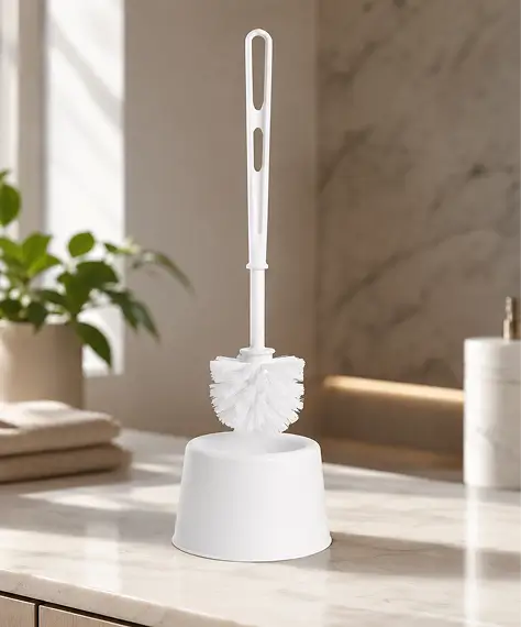 Modern White Plastic Toilet Cleaning Brush with Holder