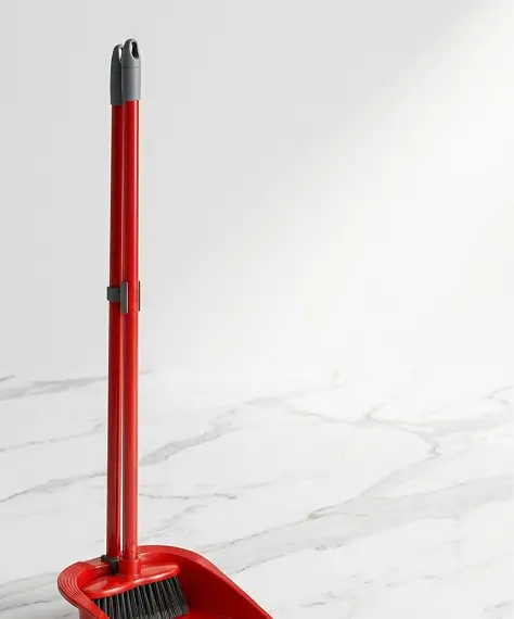 Tall Red Dustpan and Brush Set with Long Handle for Easy Indoor Cleaning