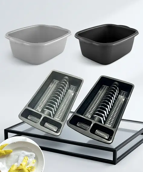 Black Silver Sink Dish Rack Organizer Set