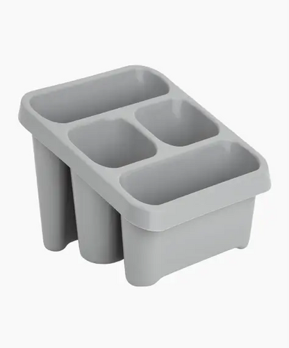 Premium Cool Grey Sink Caddy with 4-Section Cutlery Drainer for Kitchen