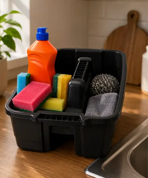 Durable Plastic Kitchen Caddy Organiser for Sponges, Cloths & Spray Bottles