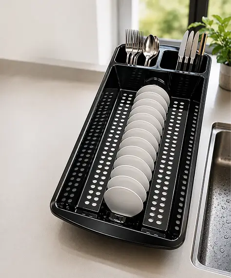 Stylish Black Or Silver High Grade Dish Drainer Rack Ideal For Drying Plates