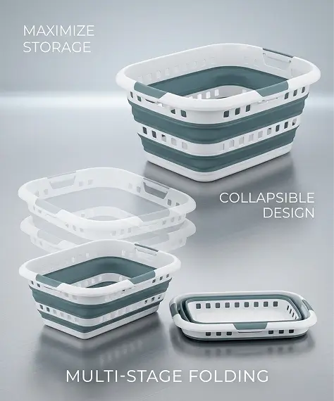 45L Foldable Collapsible Laundry Basket – Space Saving Washing Tub