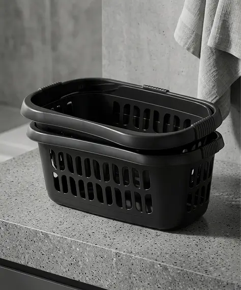 Large Plastic Hipster Laundry Basket – Black, Silver & Ice White Laundry Storage Hamper