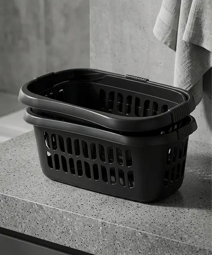 Large Plastic Hipster Laundry Basket – Black, Silver & Ice White Laundry Storage Hamper