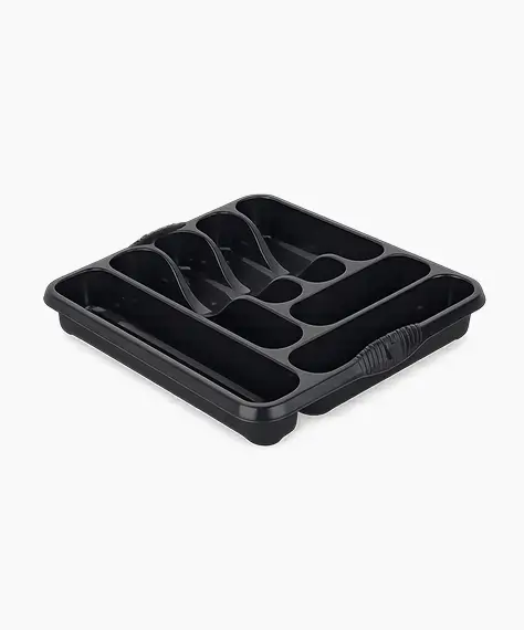 Large Plastic Black Or Silver 7 Compartment Cutlery Tray Rack Holder For Kitchens