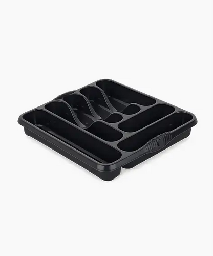 Large Plastic Black Or Silver 7 Compartment Cutlery Tray Rack Holder For Kitchens