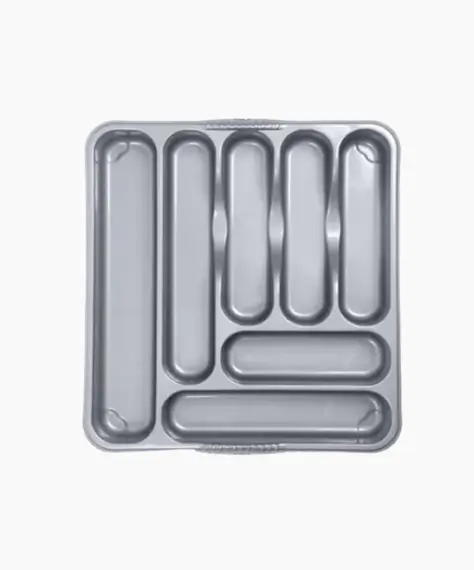Large Plastic Black Or Silver 7 Compartment Cutlery Tray Rack Holder For Kitchens