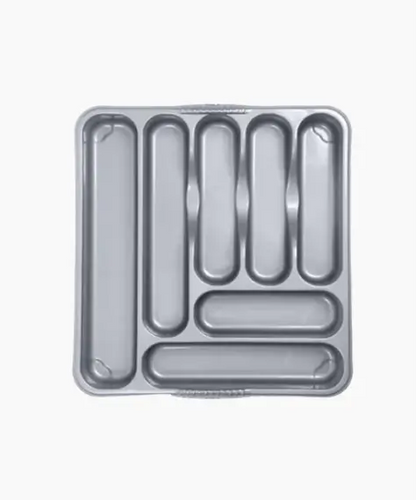 Large Plastic Black Or Silver 7 Compartment Cutlery Tray Rack Holder For Kitchens