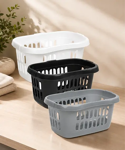 Large Plastic Hipster Laundry Basket – Black, Silver & Ice White Laundry Storage Hamper