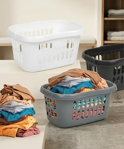 Large Plastic Hipster Laundry Basket – Black, Silver & Ice White Laundry Storage Hamper