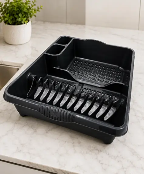 Black Or Silver Large Home Kitchen Dish Cups/Mug & Cutlery Drainer With Integral Handles