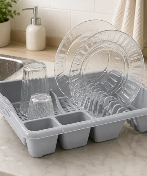 Black Or Silver Large Home Kitchen Dish Cups/Mug & Cutlery Drainer With Integral Handles