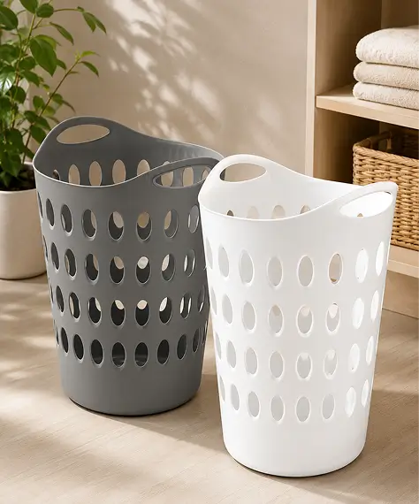Tall Flexi Laundry Basket – Lightweight Grey & White Clothes Storage