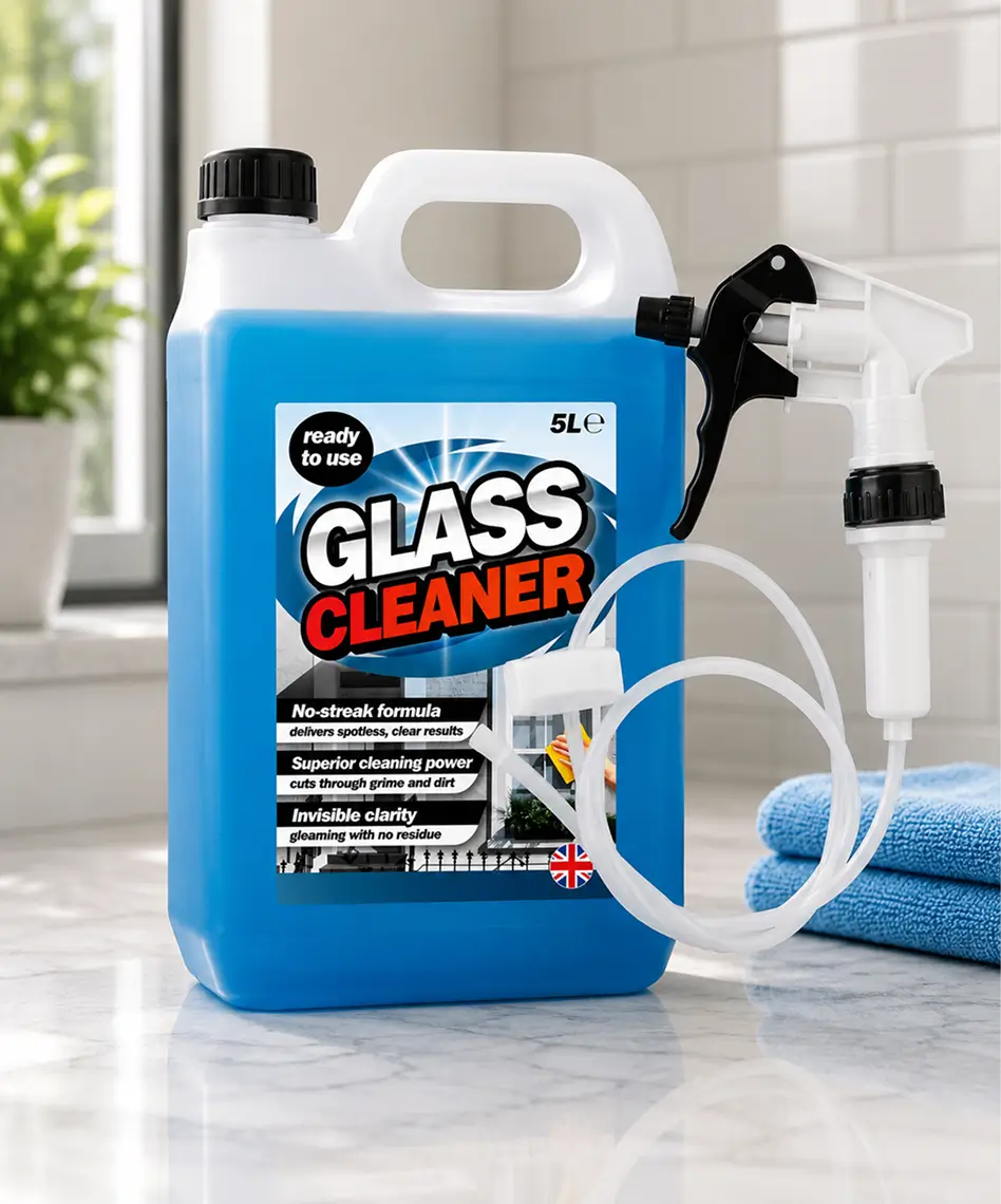 5L Glass Cleaner – Powerful Grime & Dirt Removal Formula with Long Hose Trigger