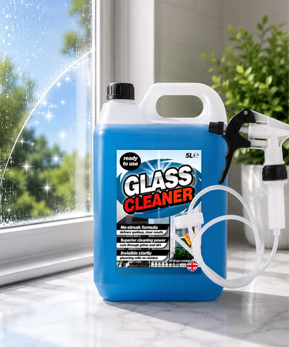 5L Glass Cleaner – Powerful Grime & Dirt Removal Formula with Long Hose Trigger