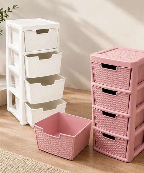 Cream 4 Drawer Rattan Effect Storage Unit – Spacious Organiser for Home & Office